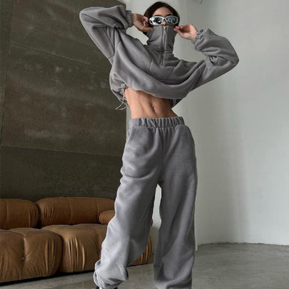 Turtleneck Drawstring Waist Zip Tracksuit