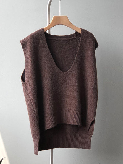 Knitting Irregularity Solid V-Neck Vest