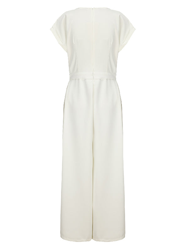 Urban Cap Sleeve Solid Color Wide Leg Jumpsuits