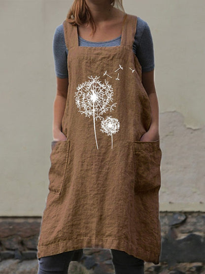 Dandelion Printed Cotton Linen Vest Dress