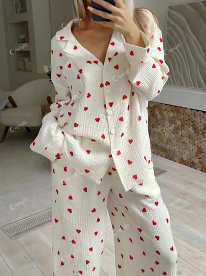 Women's Cute Heart Print Pajamas Set