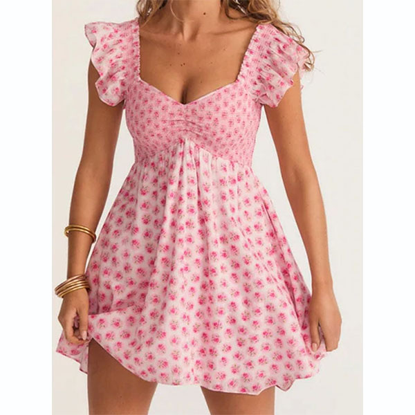 Hollow Ruffled Sleeves Short Dress