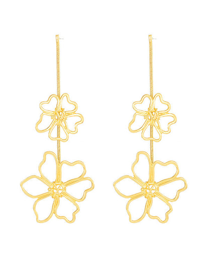 Flower Shape Hollow Solid Color Drop Earrings