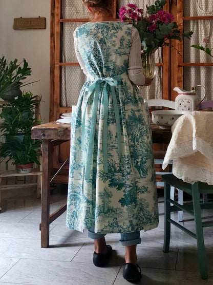 Vintage Teal Blue Long Apron