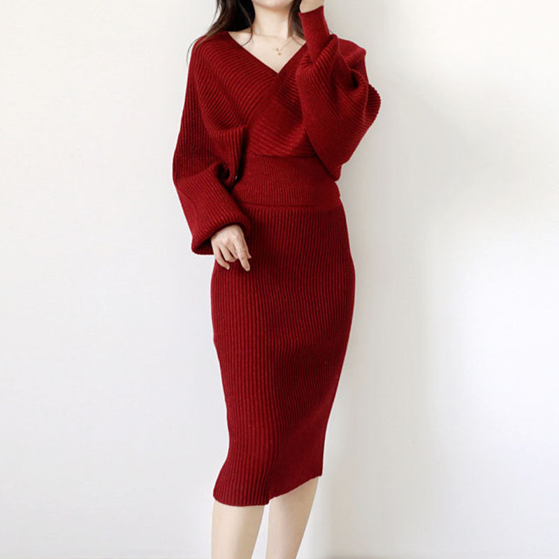 Hip Skirt Temperament Knitted Skirt Set