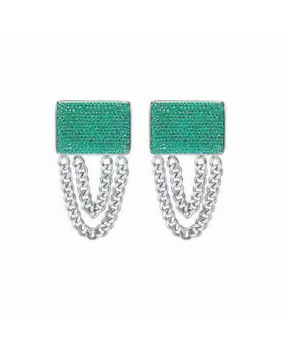 Art Emerald Green Copper Alloy Resin Chain Drop Earrings