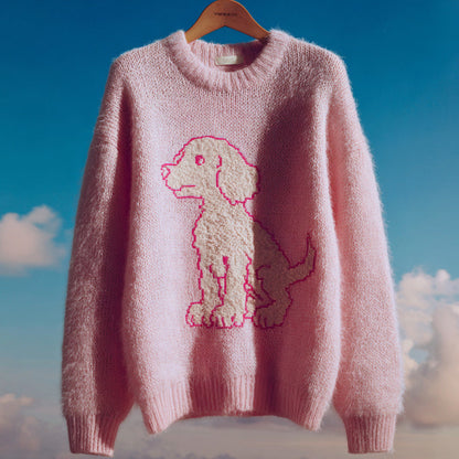 Women's Vintage Mohair Dog Embroidered Sweater