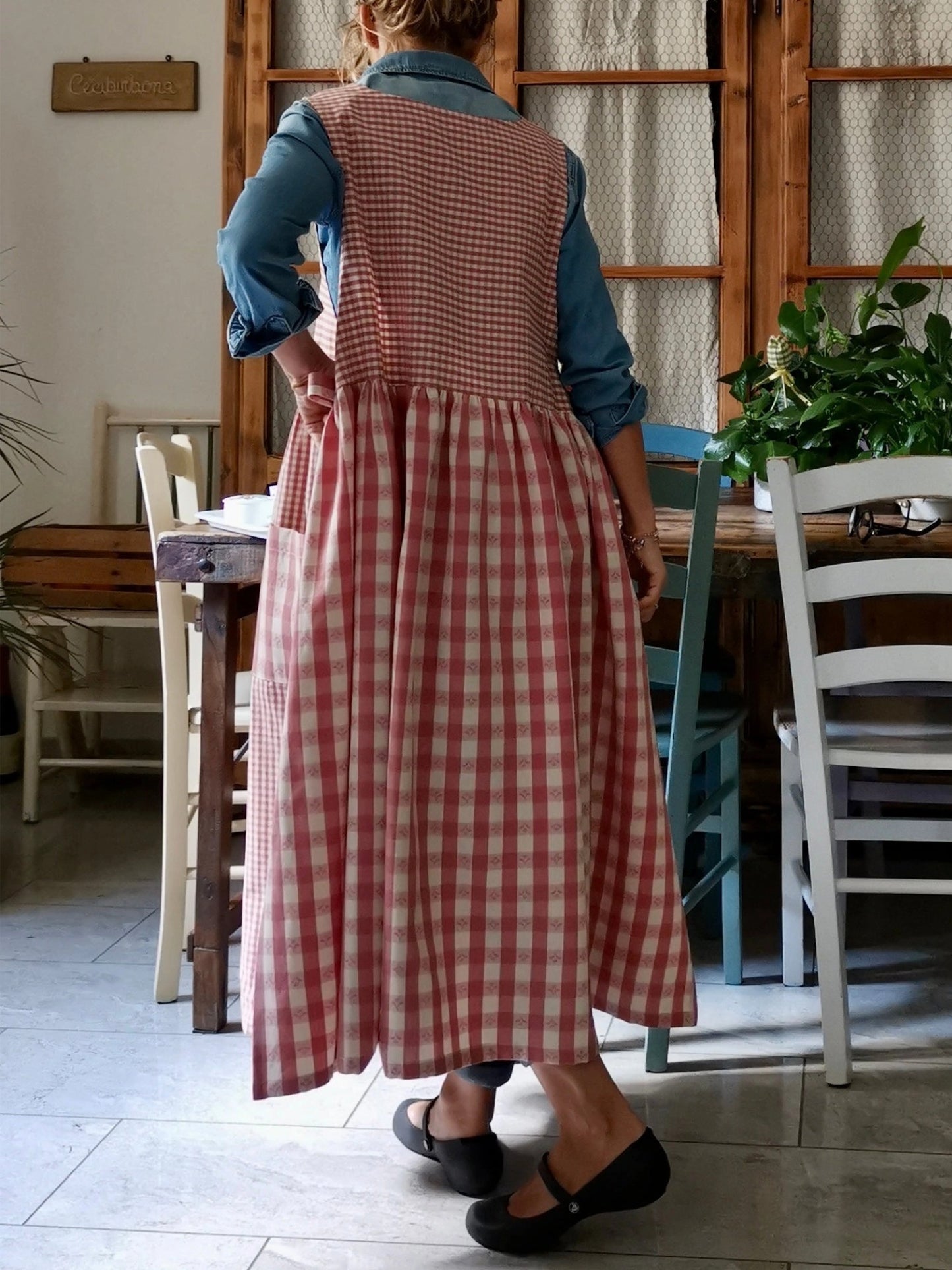 Antique Pink Patchwork Checkered Apron