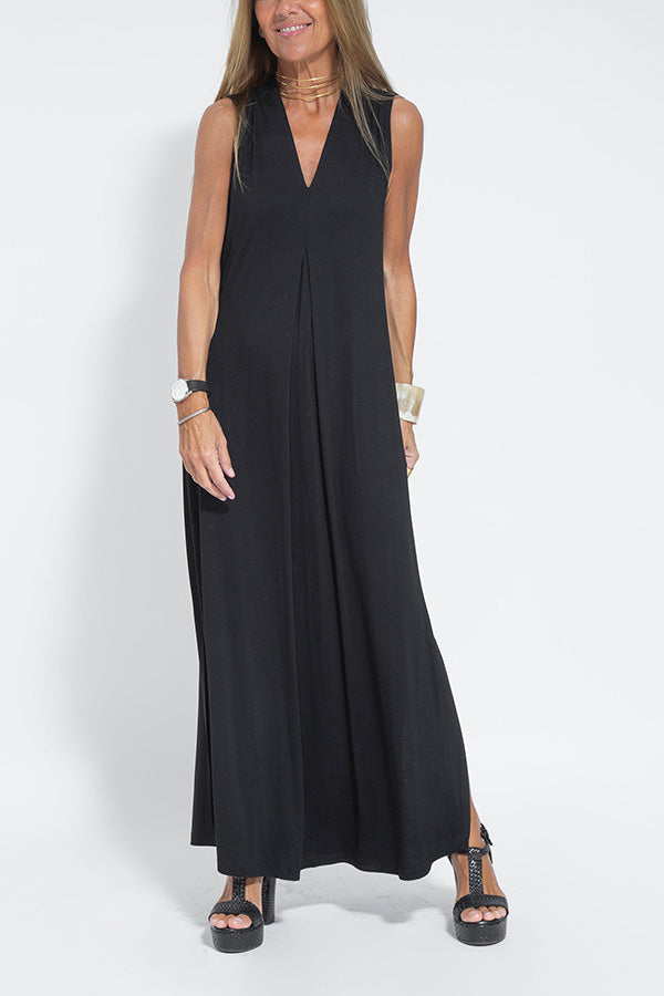 Elegant Is Eternal Knit Solid Color Sleeveless Slit Maxi Dress