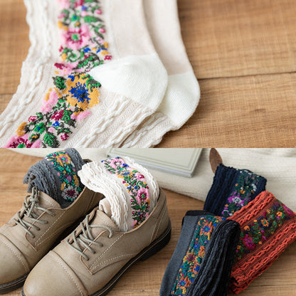 Retro Floral Jacquard Socks