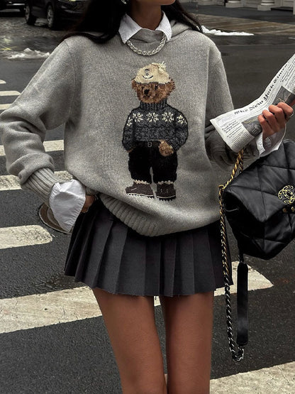 Crew neck knitted hoodie