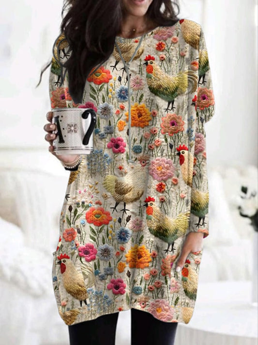 Women's Floral Chick Pattern Print Dress