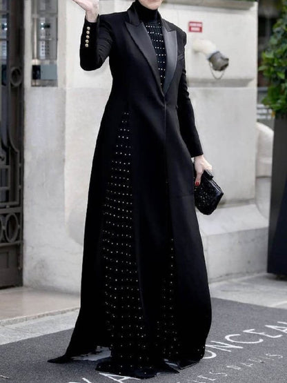 Long Sleeves Split-Joint Split-Side Notched Collar Blazer Outerwear