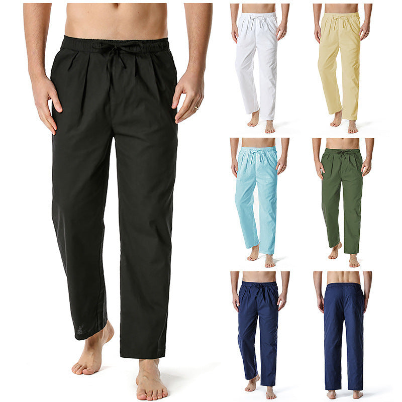 2023 new cotton linen pants summer new men's linen pants casual pants yoga pants home sweatpants beach casual loose pants