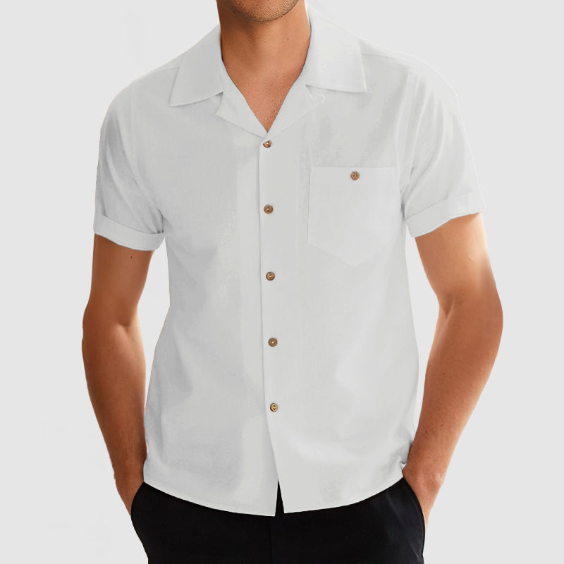 Gentleman's Cotton Linen Pocket Short Sleeve Shirt