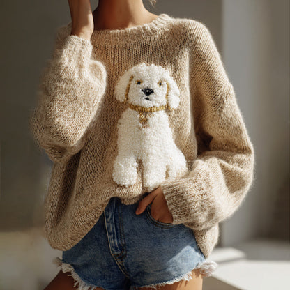 Classic Fuzzy Dog Felt Cozy Knit Sweater