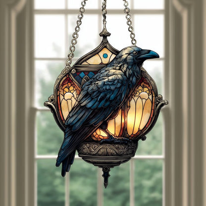 🐦‍⬛Dark Elegance: Hand-Painted Gothic Crow Lamp Ornament