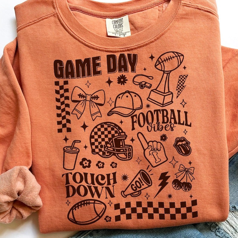 Game Day Football  Print Long Sleeve Casual Top