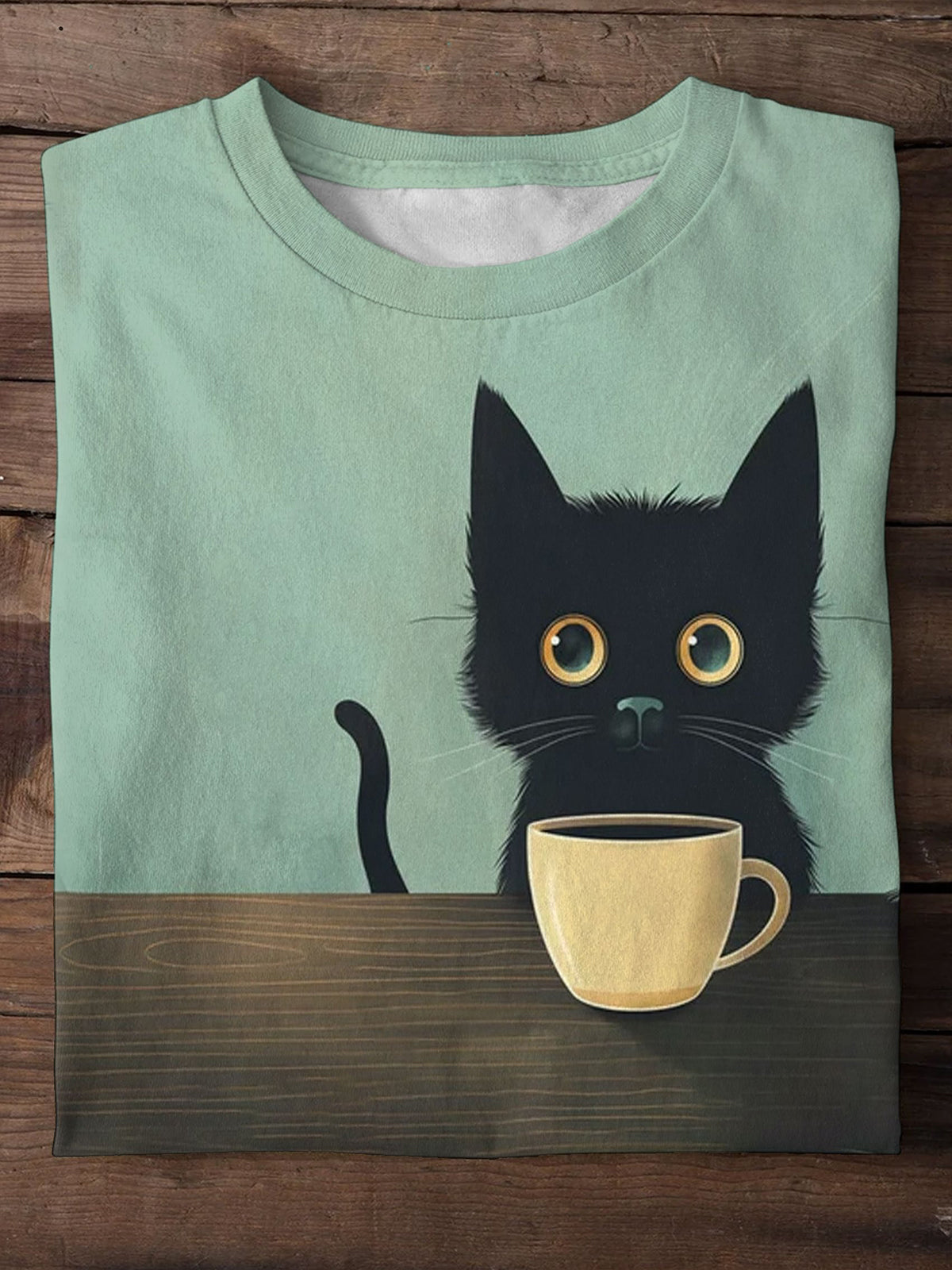 Cute Coffee Cat Art Print Casaul T-shirt