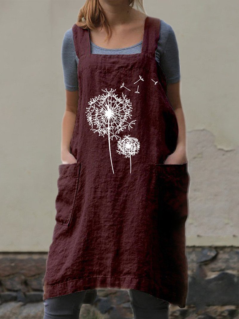 Dandelion Printed Cotton Linen Vest Dress