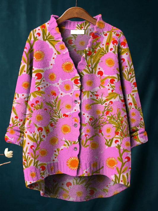 Women's Vintage Floral Art Print Casual Pullover Sweater