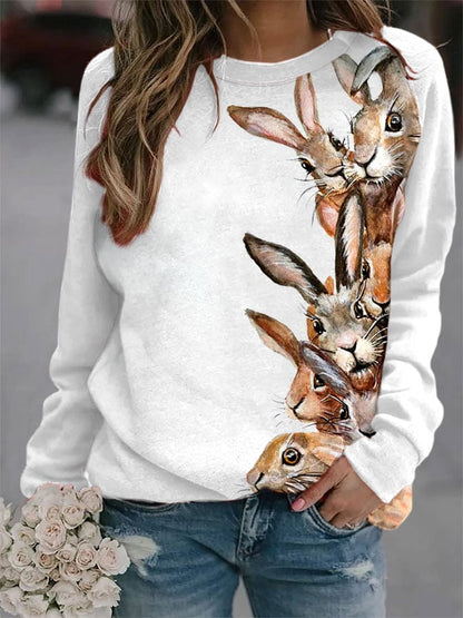 Women's Easter Bunny Print Sweatshirt