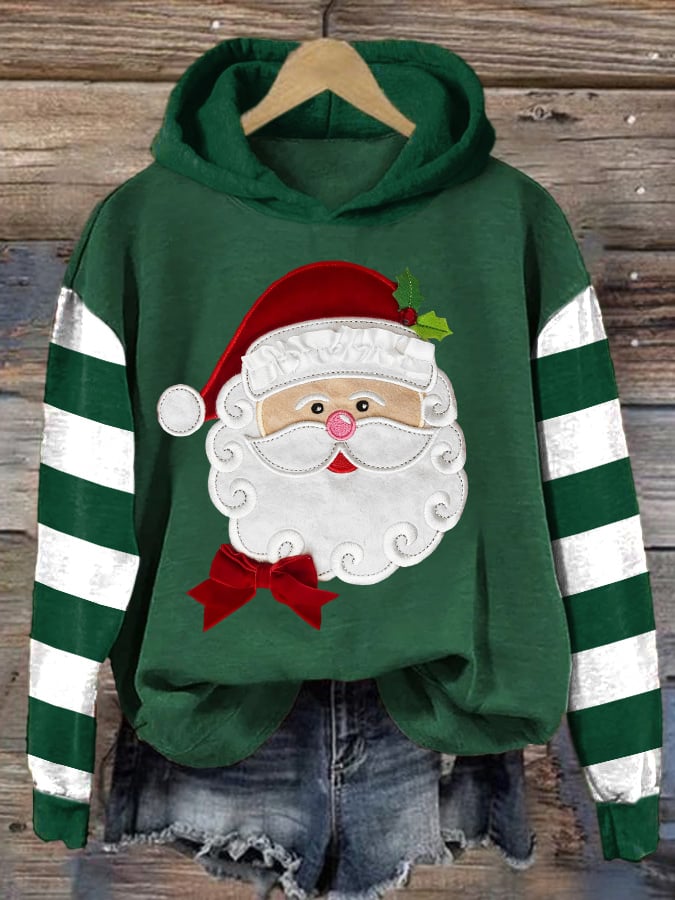 Women's Casual Santa Claus Striped Hoodie