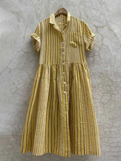 Casual Loose Striped Pocket Shirt Dress