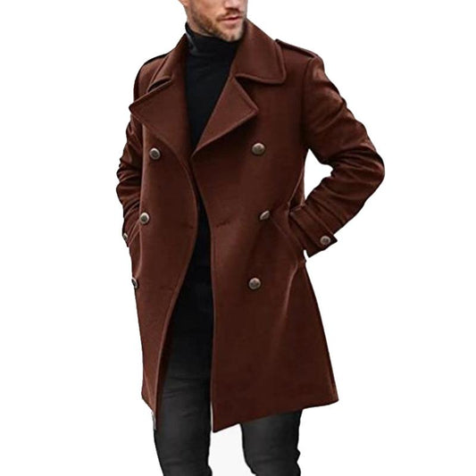 Men's Lapel Double Breasted Mid-length Coat