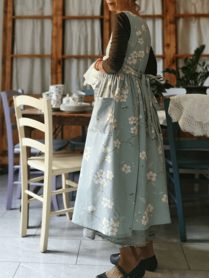 Vintage Light Blue Floral Apron