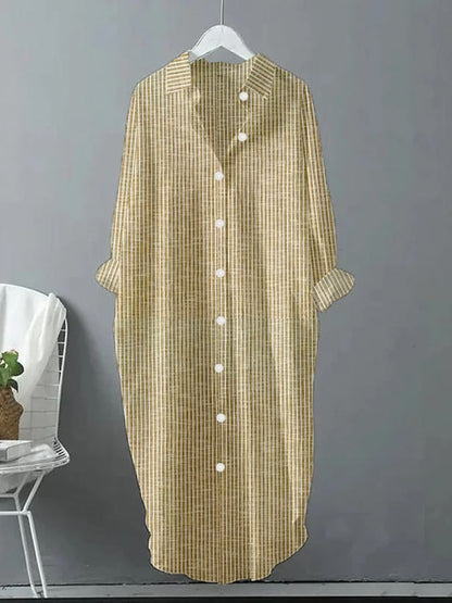 Ladies Retro Striped Design Casual Loose Shirt Dress