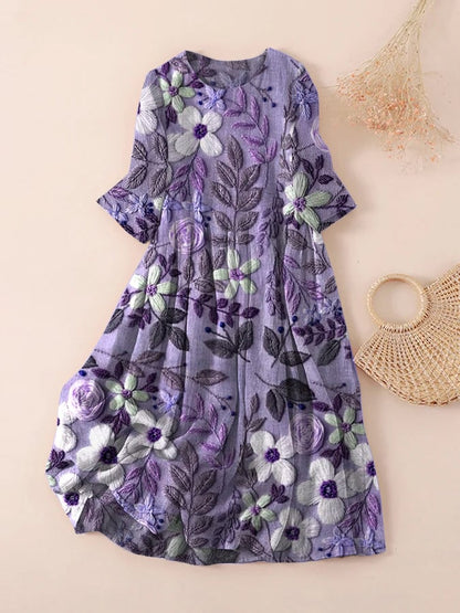 Women's Vintage Floral Embroidery Design Printed Dress