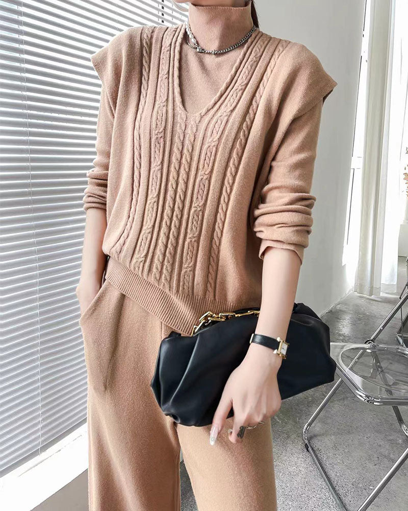 Fashion slim high collar three-piece set