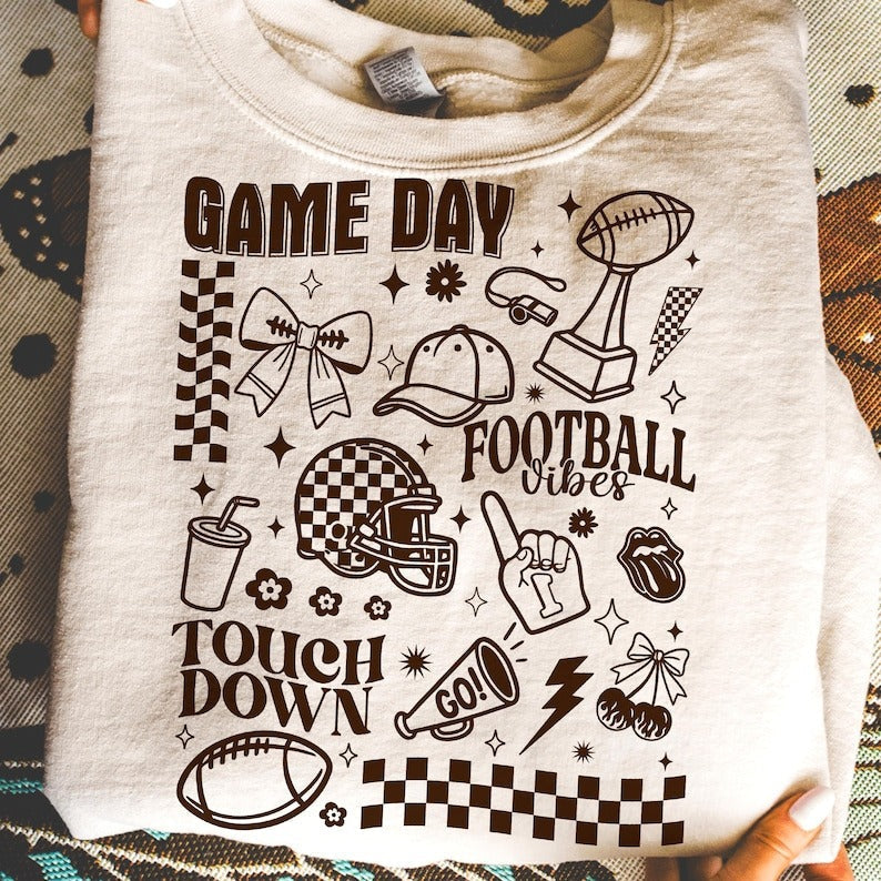 Game Day Football  Print Long Sleeve Casual Top