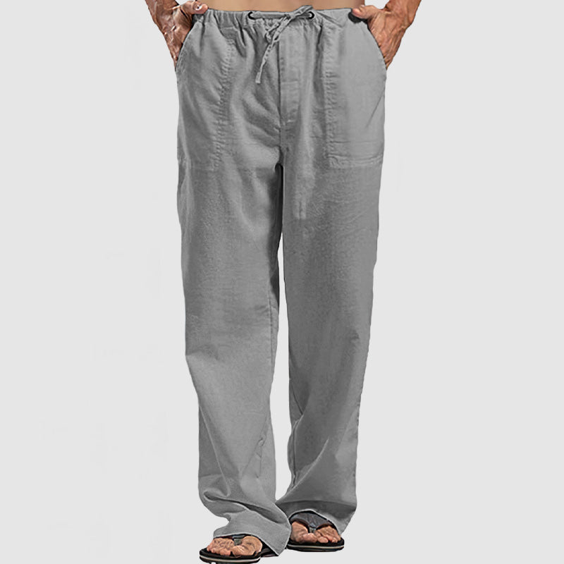 Men's Linen Breathable Lace-Up Beach Pants