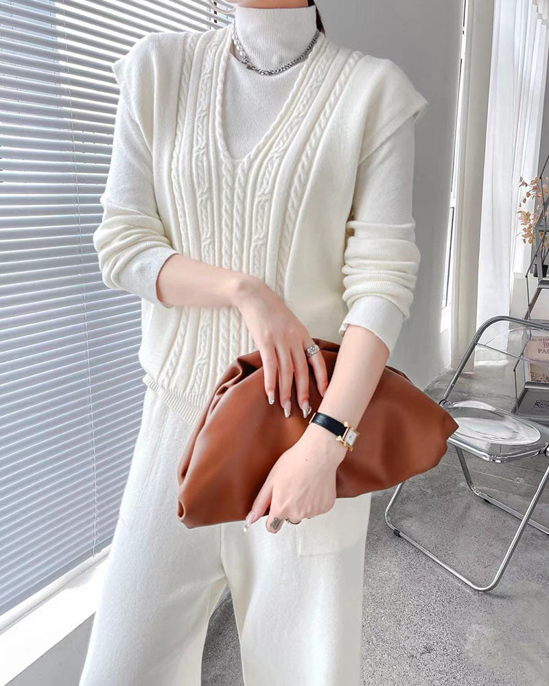 Fashion slim high collar three-piece set