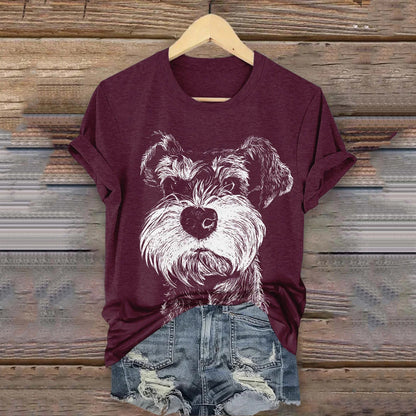 Women's Cute Dog Art Print Casual T-shirt