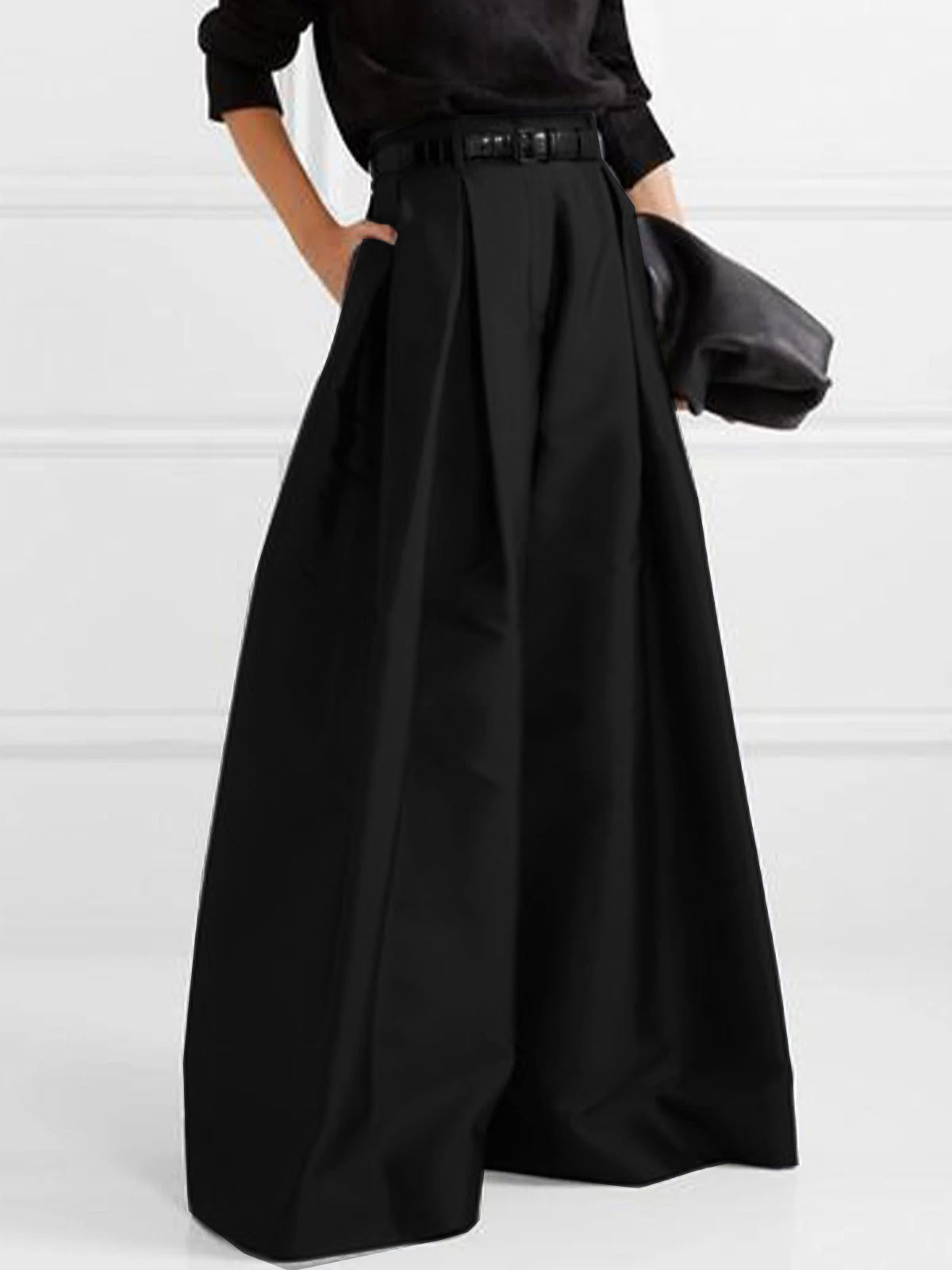 Stylish Loose High Waisted Solid Color Wide Leg Pants