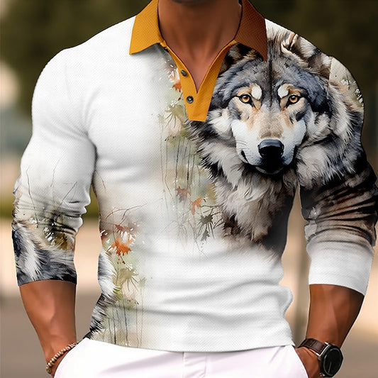 Animal Wolf Men's Casual 3D Print Polo Shirt Golf Polo