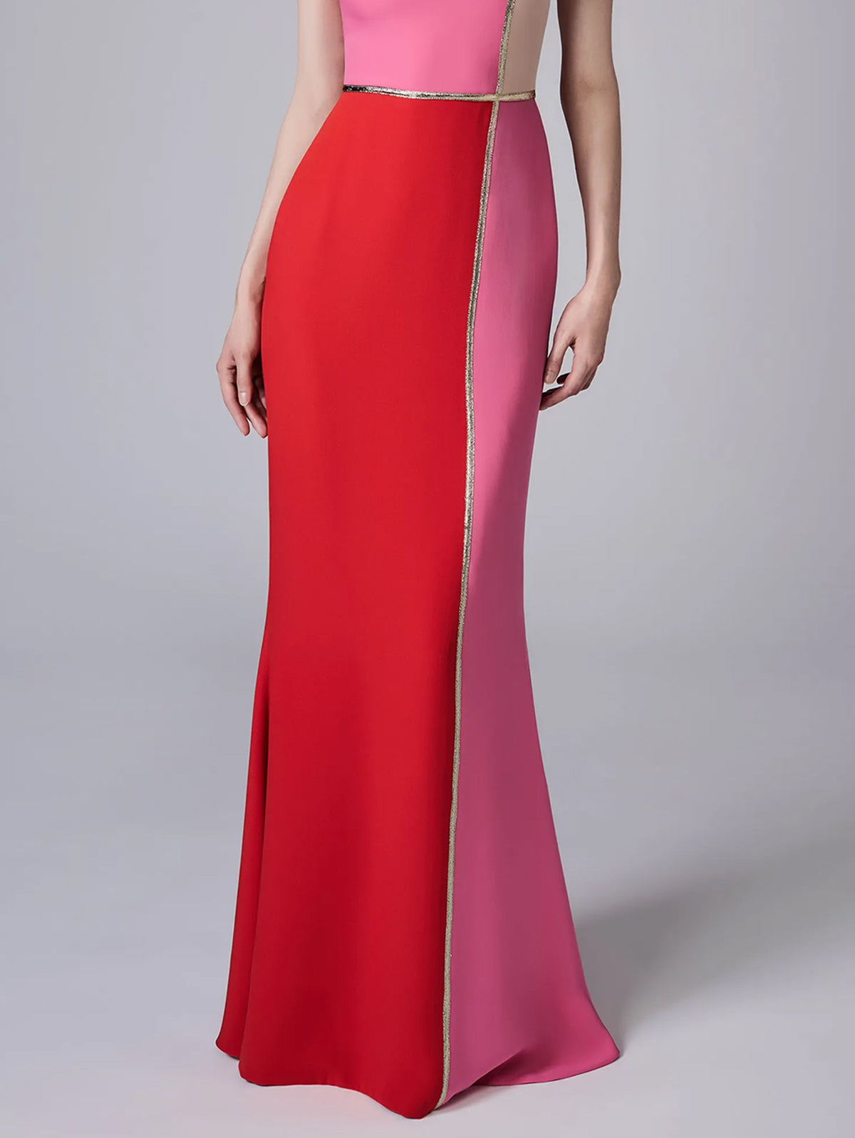 Elegant Color Block Sleeveless Bodycon Mermaid Hem Maxi Dress <shipping in 24 hours>