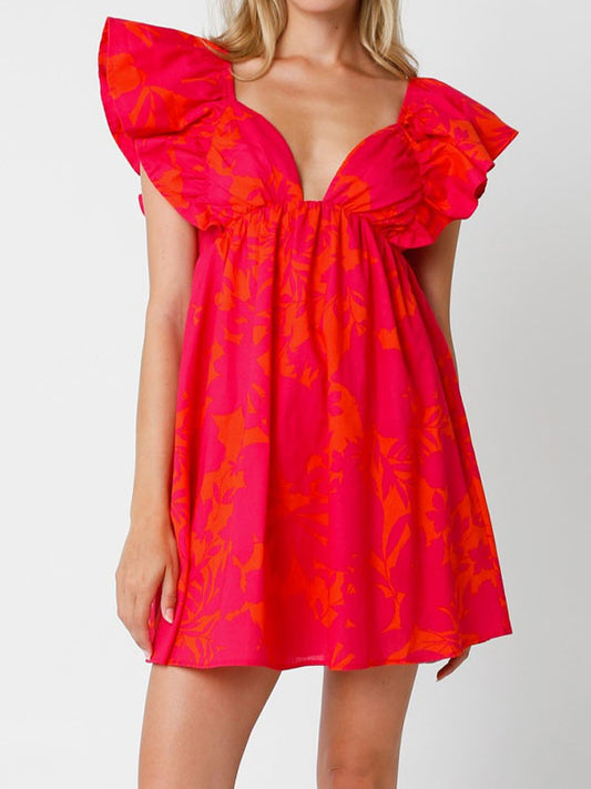Ruffle printing dress