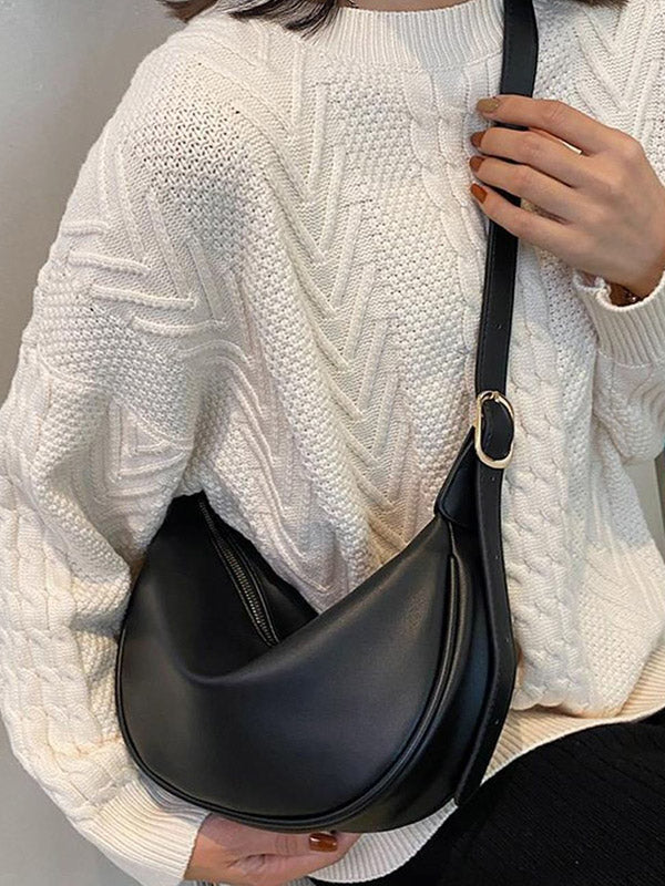 Buckle Geometric Solid Color Zipper Crossbody Bags