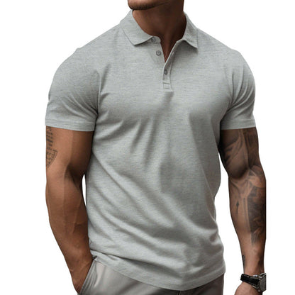 Men's Solid Slim Lapel Short Sleeve Casual Polo Shirt