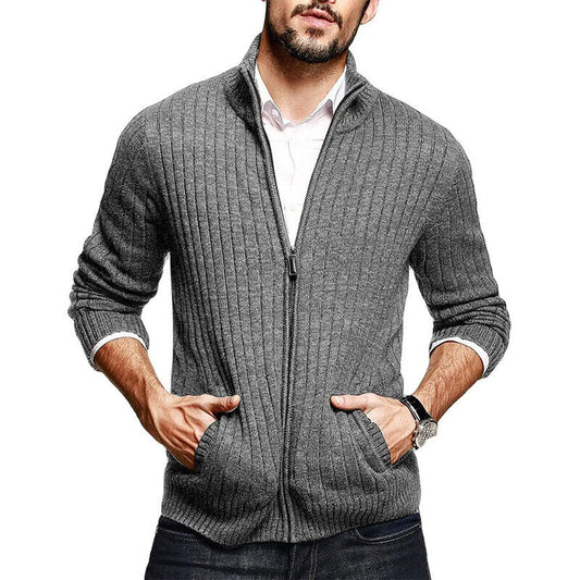 Men's Slim Fit Knit Cardigan Half Turtleneck Long Sleeve Zipper Jacket