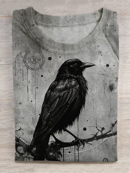 Unisex Halloween Raven Print Casual T-Shirt