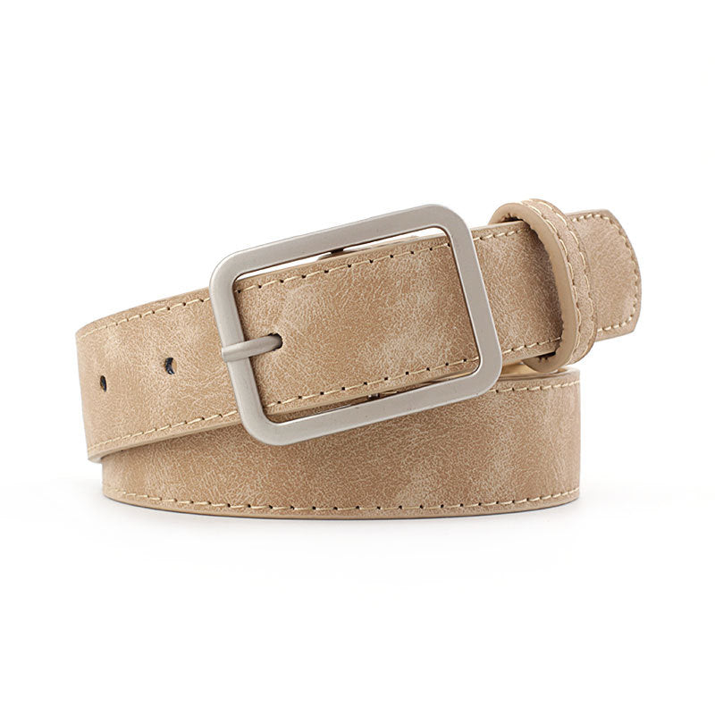 Versatile Square Button Leather Belt