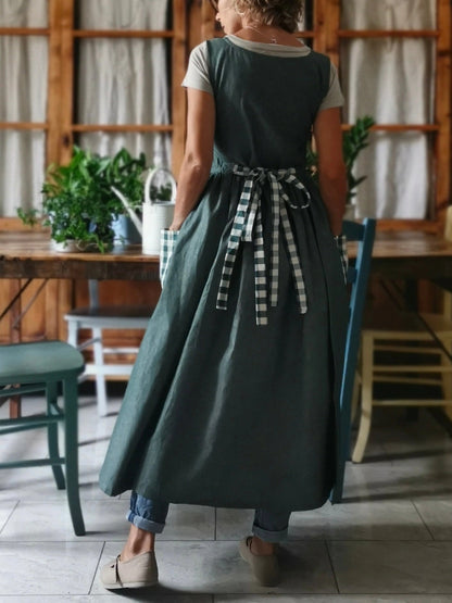 Dark Green and Checked Cotton Apron