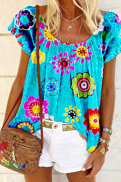 Artistic Floral Print Short-Sleeved T-Shirt