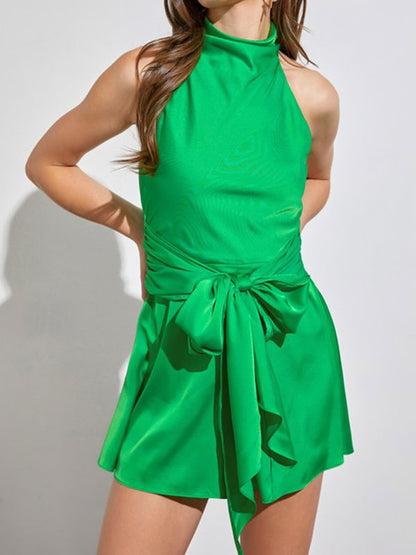 Tie up satin playsuit