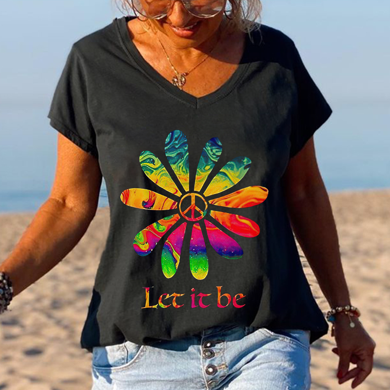 LET IT BE Women's peace logo graffiti casual T-shirt